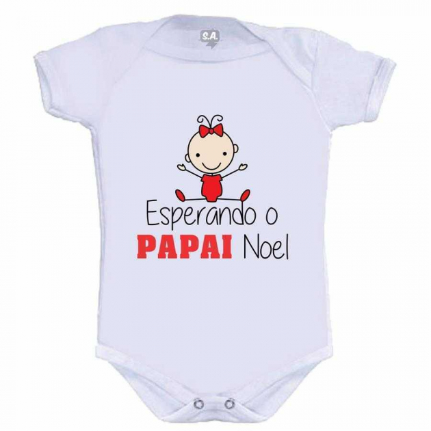 Body Ou Camisetinha Divertido Esperando O Papai Noel Menina