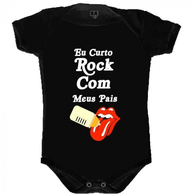 Body Divertido Eu Curto Rock Com Meus Pais -  Preto