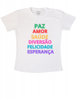 Camiseta Adulto Ano Novo Paz Amor Saúde Diversão Felicidade Esperança 