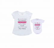 Kit Camiseta e body Primeiro Dia das Mães - flecha e coração com nome