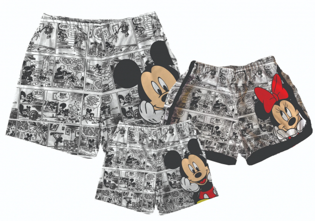 Kit Shorts Tactel Para Familia Estampa Mickey 