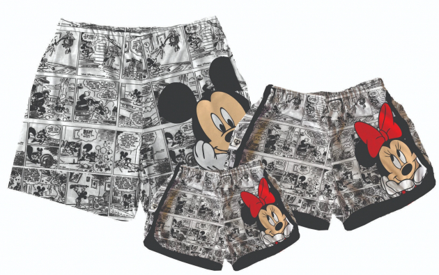 Kit Shorts Tactel Para Família Estampado Mickey 