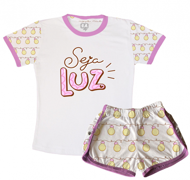 Pijama Feminino Adulto Curto Malha Seja Luz