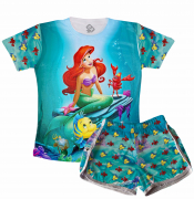 Pijama Feminino  Adulto Curto De Malha Ariel