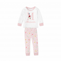 Pijama  Feminino Infantil De Malha Com Punho Floral Rosa