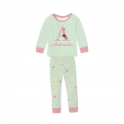 Pijama Feminino Infantil de Malha com Punho Floral verde